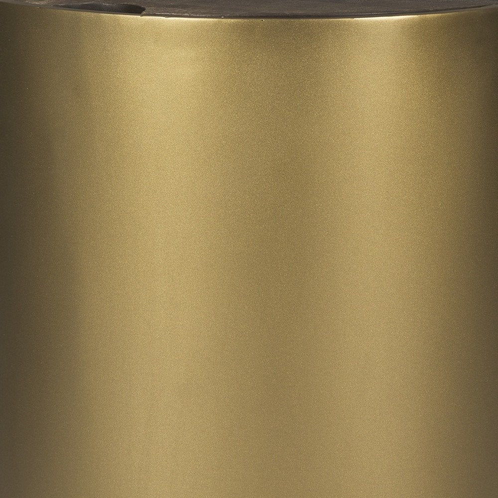 Antiqued Gold and Brown Metal and Solid Wood Drum End Table with Storage