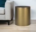 Antiqued Gold and Brown Metal and Solid Wood Drum End Table with Storage