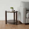 Brown Marble and Solid Wood End Table with Shelf - 26-inch