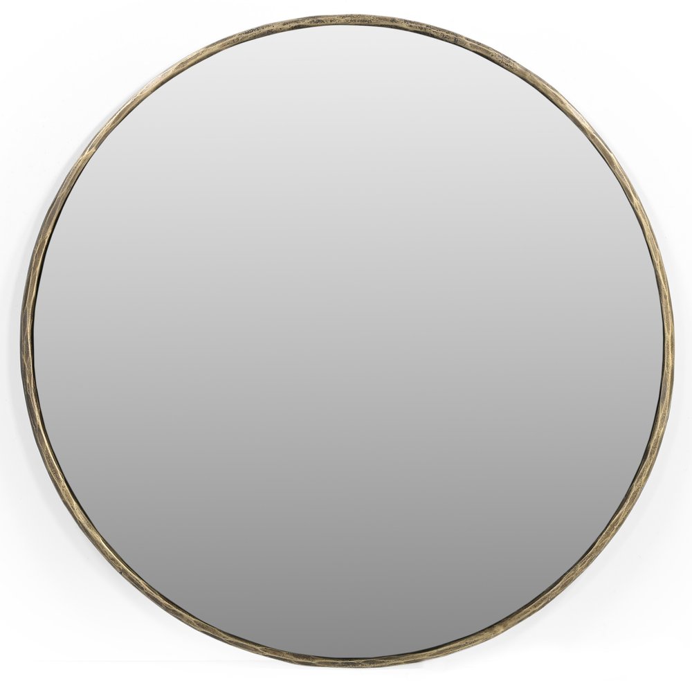 Antiqued Brass Iron Round Framed Accent Mirror - 36-inch