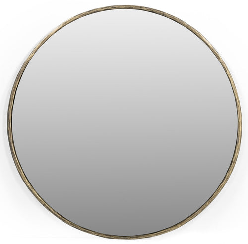 Antiqued Brass Iron Round Framed Accent Mirror - 36-inch