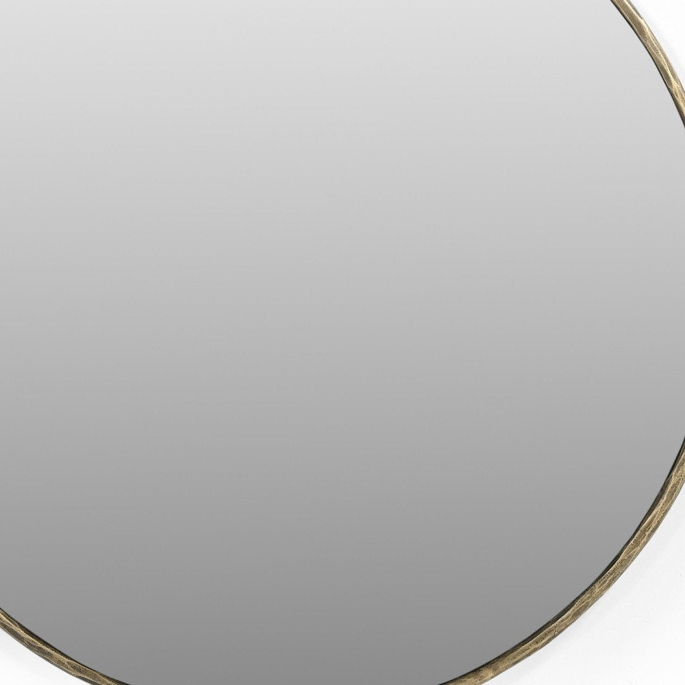 Antiqued Brass Iron Round Framed Accent Mirror - 36-inch