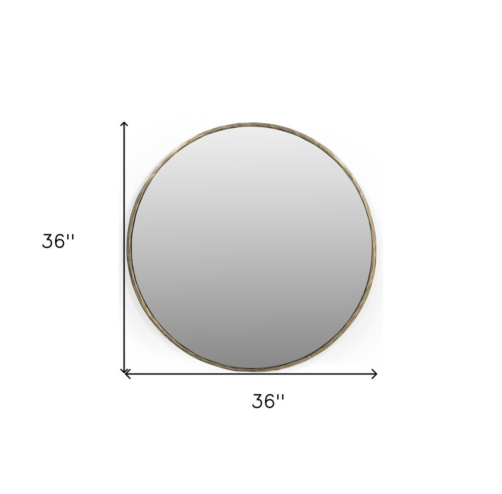 Antiqued Brass Iron Round Framed Accent Mirror - 36-inch