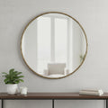 Antiqued Brass Iron Round Framed Accent Mirror - 36-inch