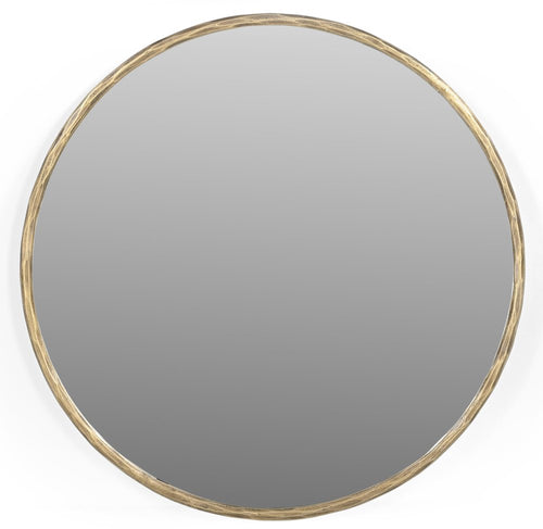 Antiqued Brass Iron Round Framed Accent Mirror - 24-inch