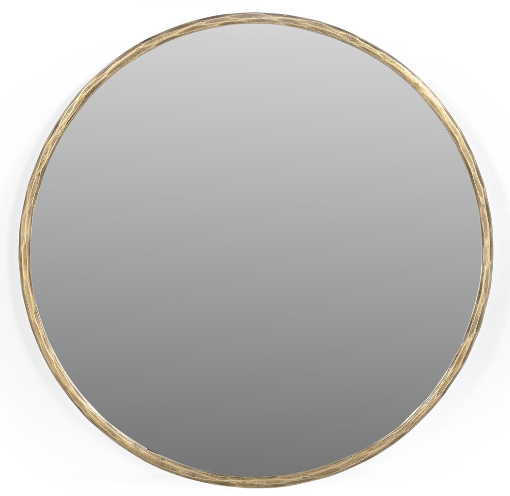Antiqued Brass Iron Round Framed Accent Mirror - 24-inch