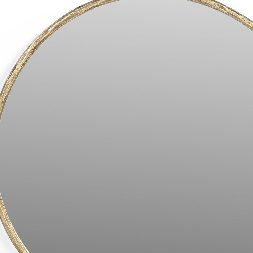 Antiqued Brass Iron Round Framed Accent Mirror - 24-inch