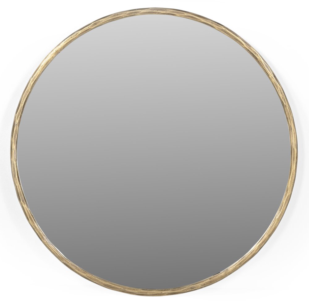 Antiqued Brass Iron Round Framed Accent Mirror - 24-inch