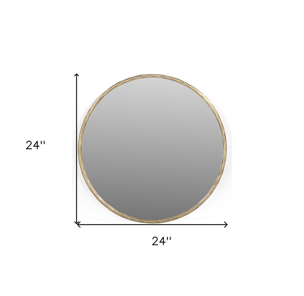 Antiqued Brass Iron Round Framed Accent Mirror - 24-inch