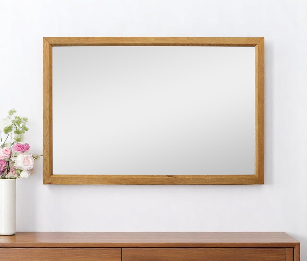 Natural Solid Wood Framed Mounted Accent Mirror - 40-inch
