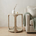Natural Distressed Solid Wood Round Frame End Table with Shelf