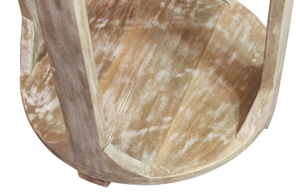 Natural Distressed Solid Wood Round Frame End Table with Shelf