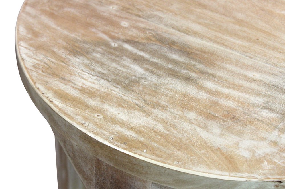 Natural Distressed Solid Wood Round Frame End Table with Shelf