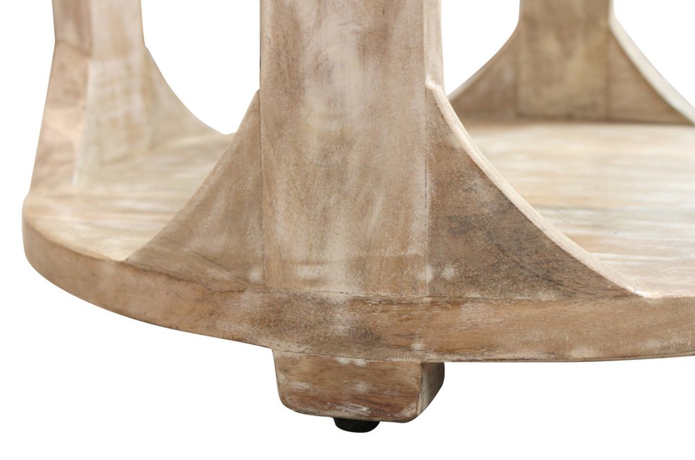 Natural Distressed Solid Wood Round Frame End Table with Shelf