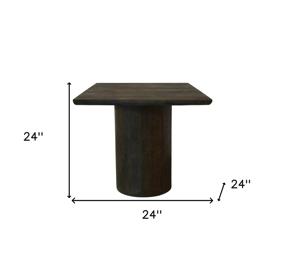 Dark Brown Distressed Solid Wood Square Pedestal End Table - 24-inch
