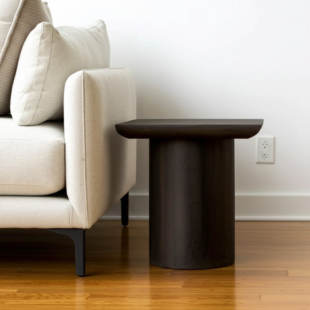 Dark Brown Distressed Solid Wood Square Pedestal End Table - 24-inch