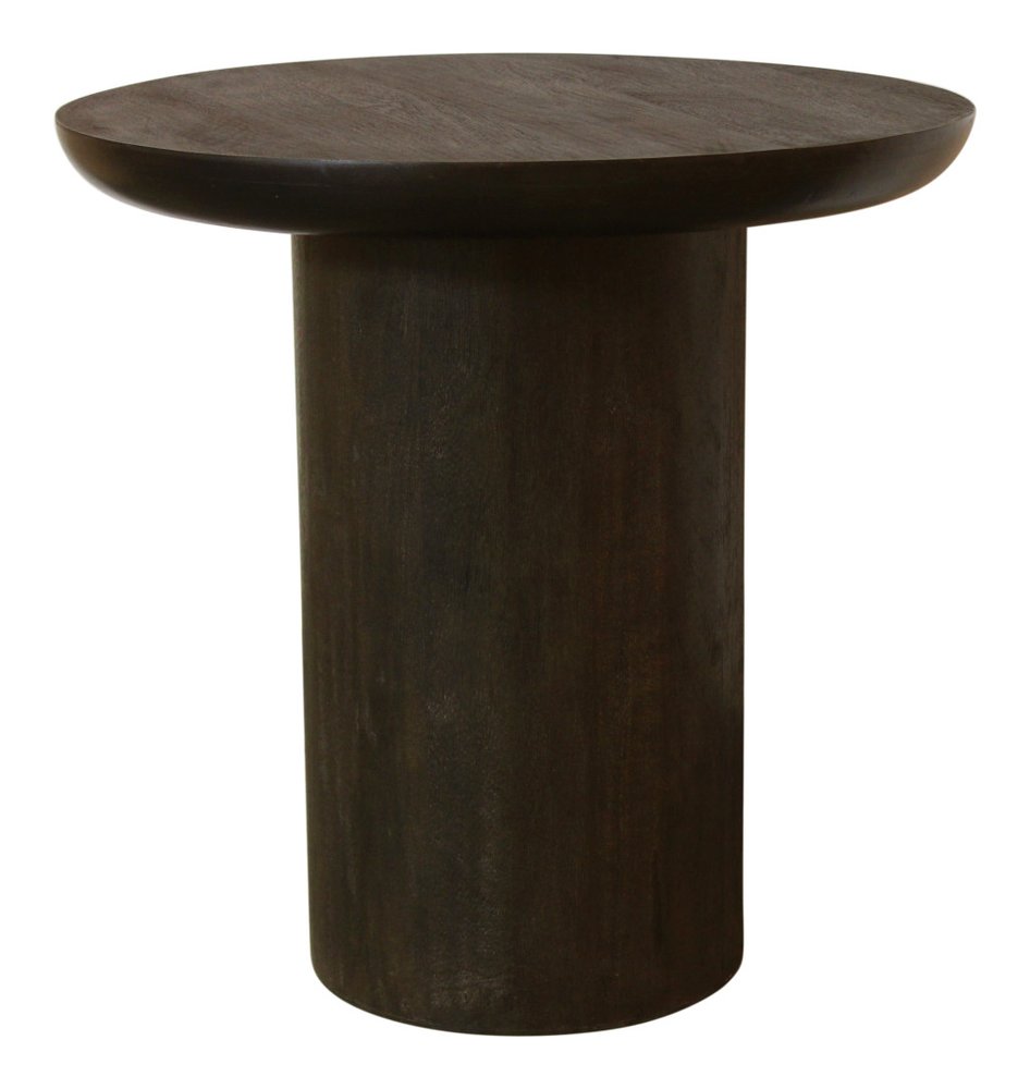 Dark Brown Distressed Solid Wood Round Pedestal End Table - 24-inch