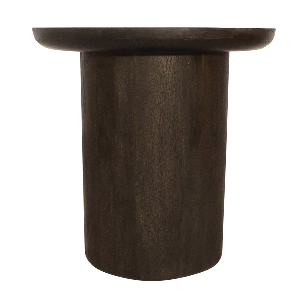 Dark Brown Distressed Solid Wood Round Pedestal End Table - 24-inch