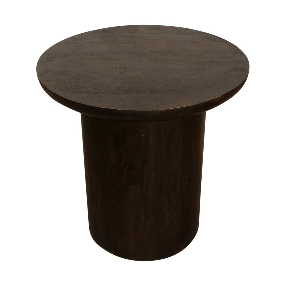 Dark Brown Distressed Solid Wood Round Pedestal End Table - 24-inch
