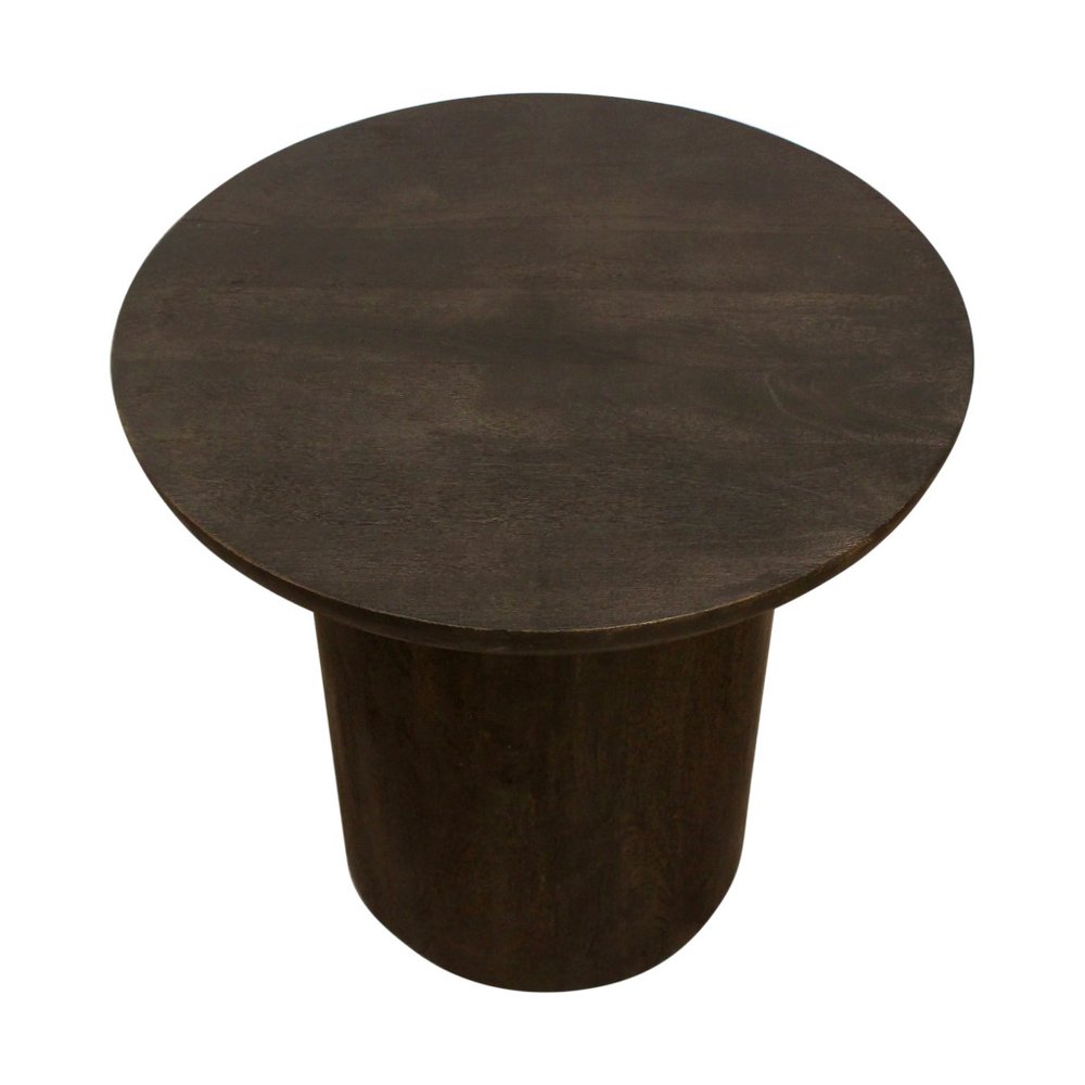 Dark Brown Distressed Solid Wood Round Pedestal End Table - 24-inch