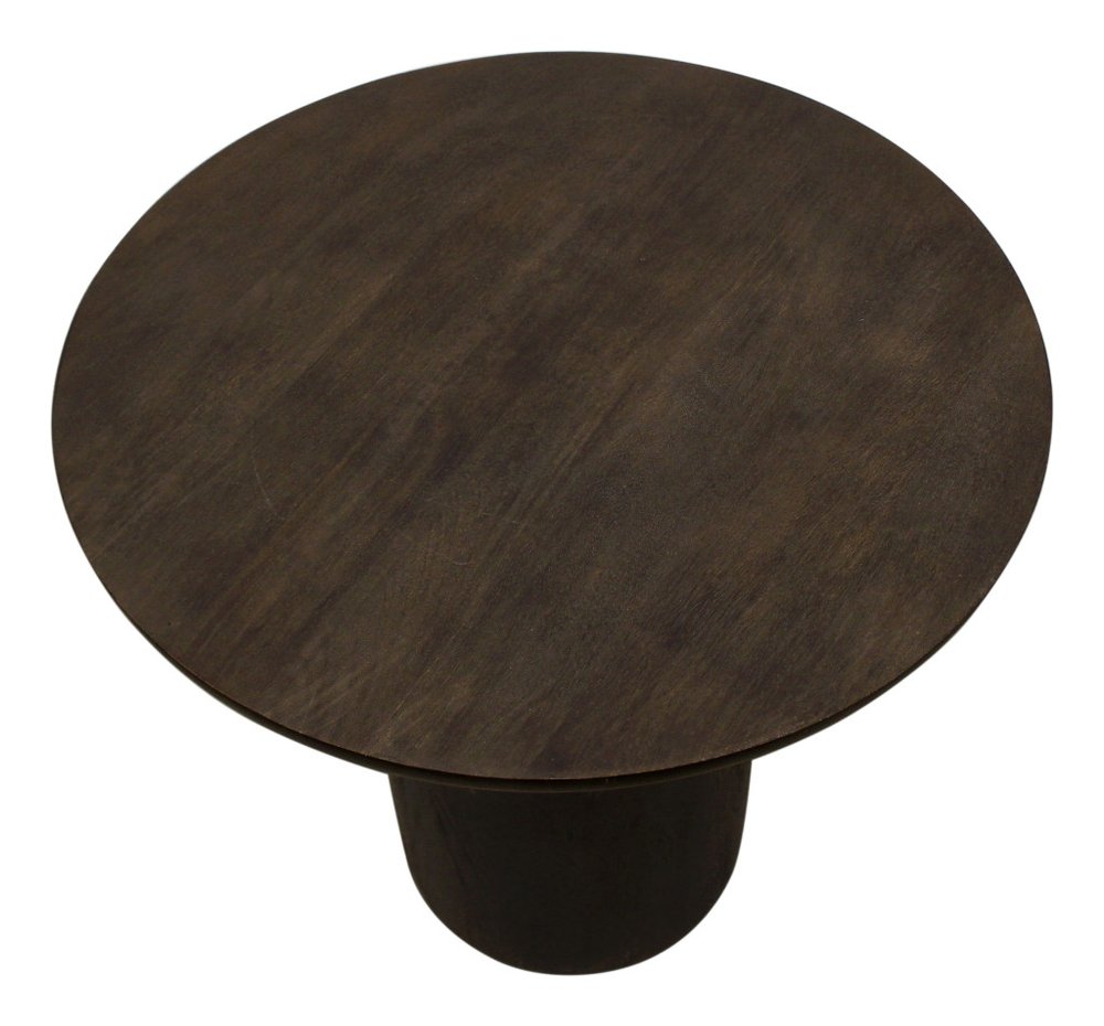 Dark Brown Distressed Solid Wood Round Pedestal End Table - 24-inch