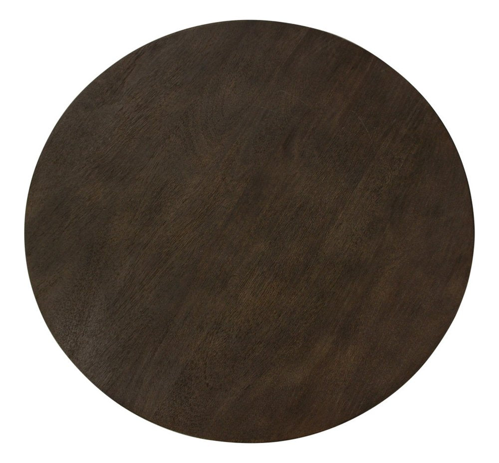 Dark Brown Distressed Solid Wood Round Pedestal End Table - 24-inch