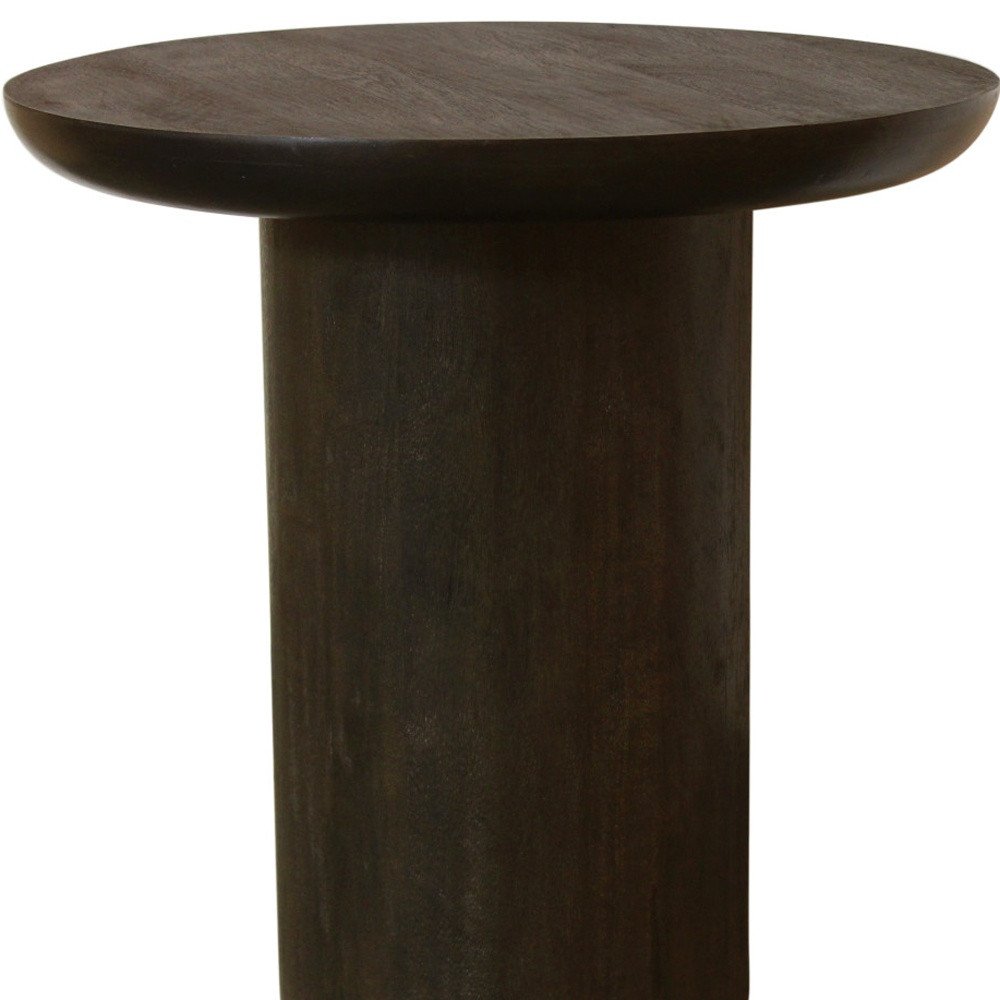 Dark Brown Distressed Solid Wood Round Pedestal End Table - 24-inch
