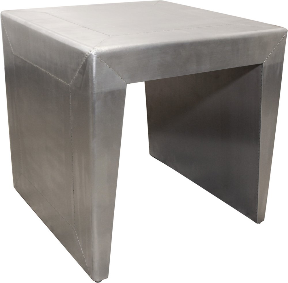Silver Aluminum and Solid Wood Square Sled End Table - 24-inch