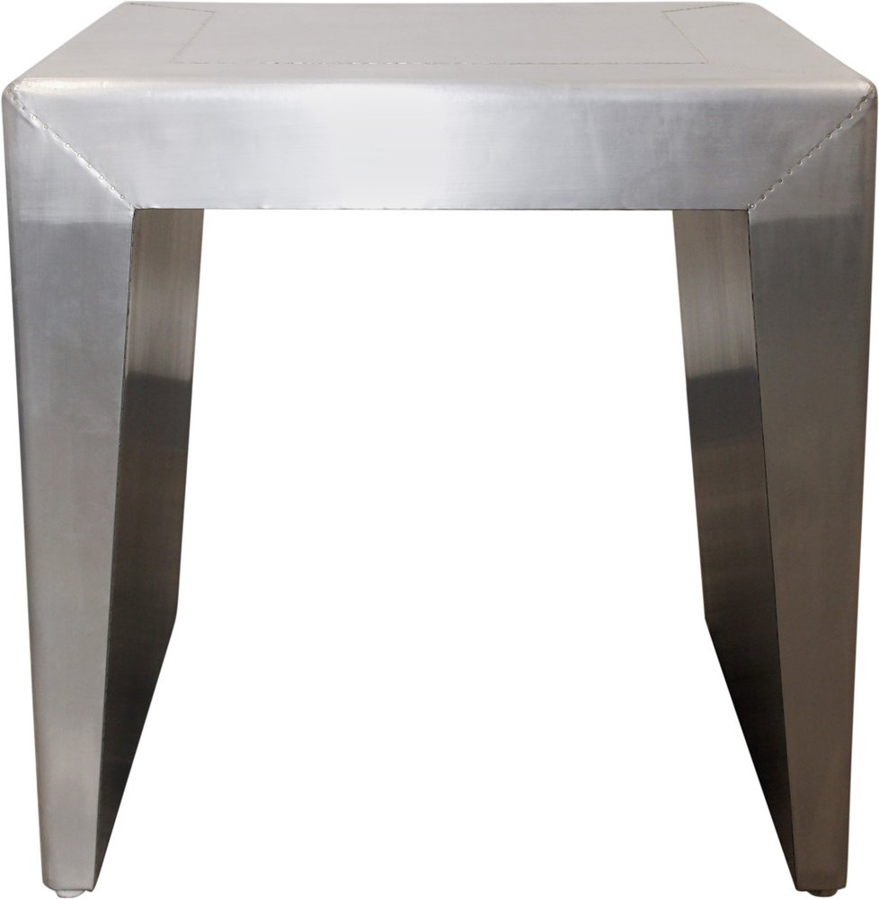 Silver Aluminum and Solid Wood Square Sled End Table - 24-inch