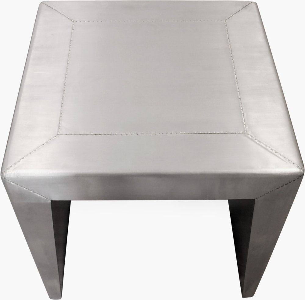 Silver Aluminum and Solid Wood Square Sled End Table - 24-inch