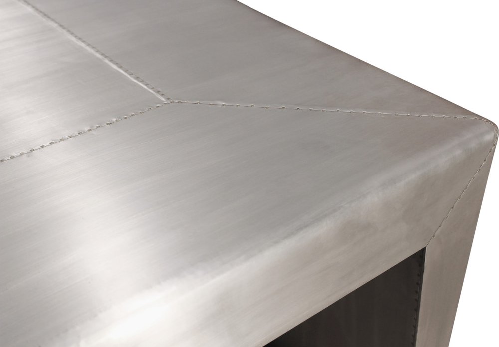 Silver Aluminum and Solid Wood Square Sled End Table - 24-inch
