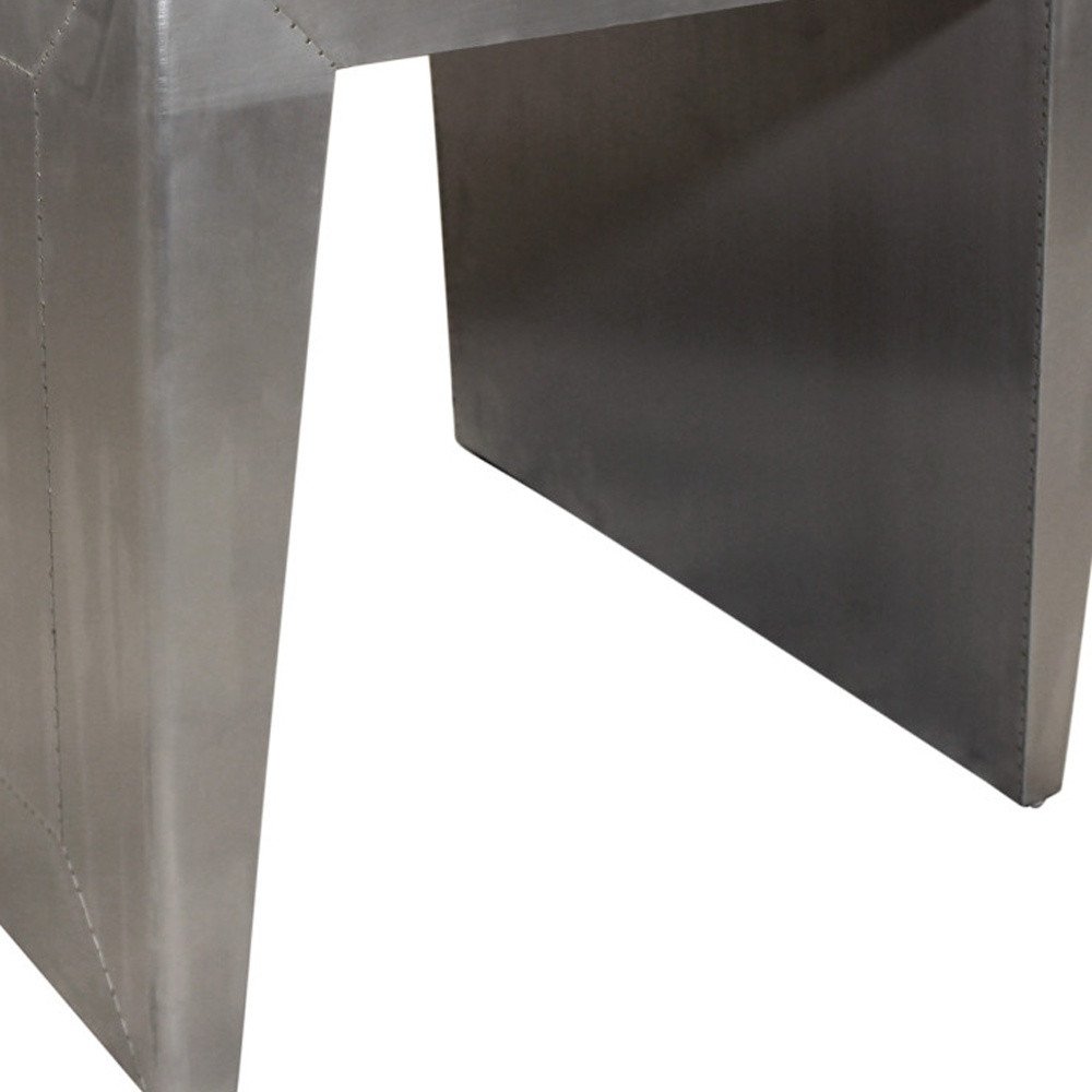Silver Aluminum and Solid Wood Square Sled End Table - 24-inch