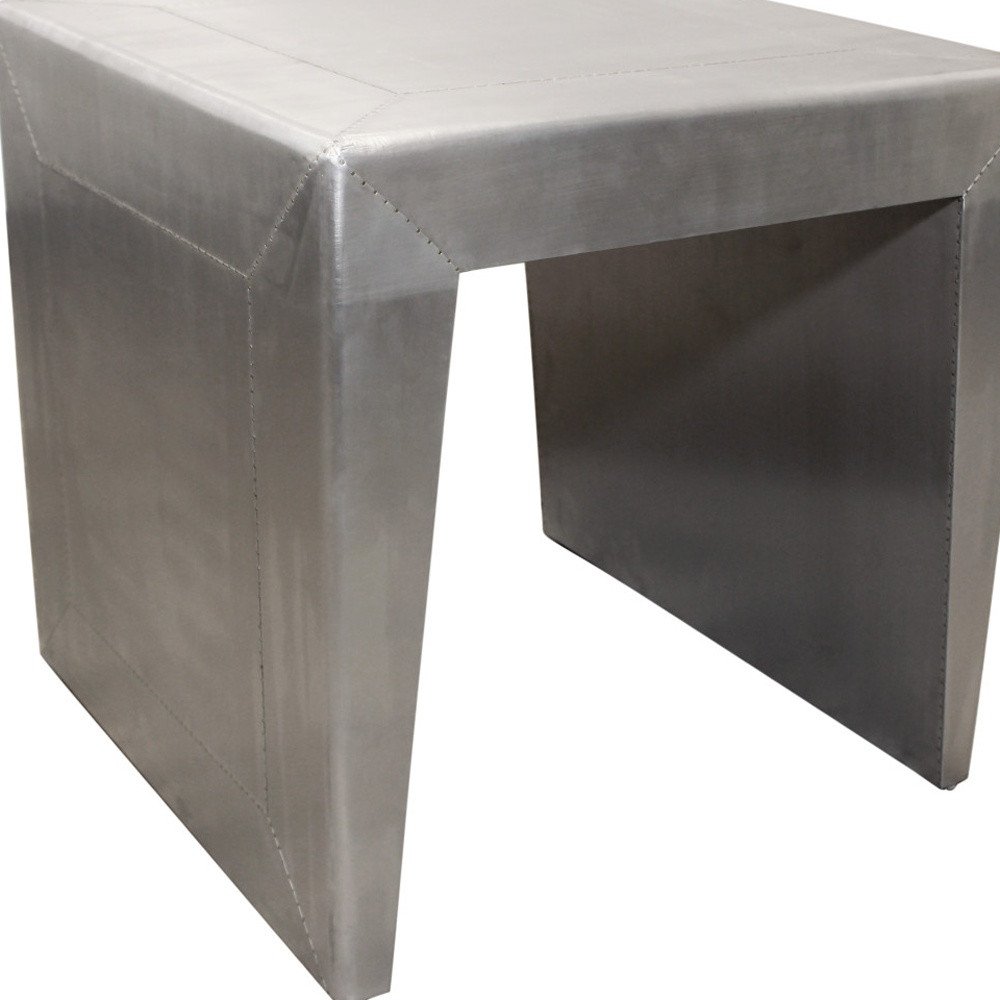 Silver Aluminum and Solid Wood Square Sled End Table - 24-inch