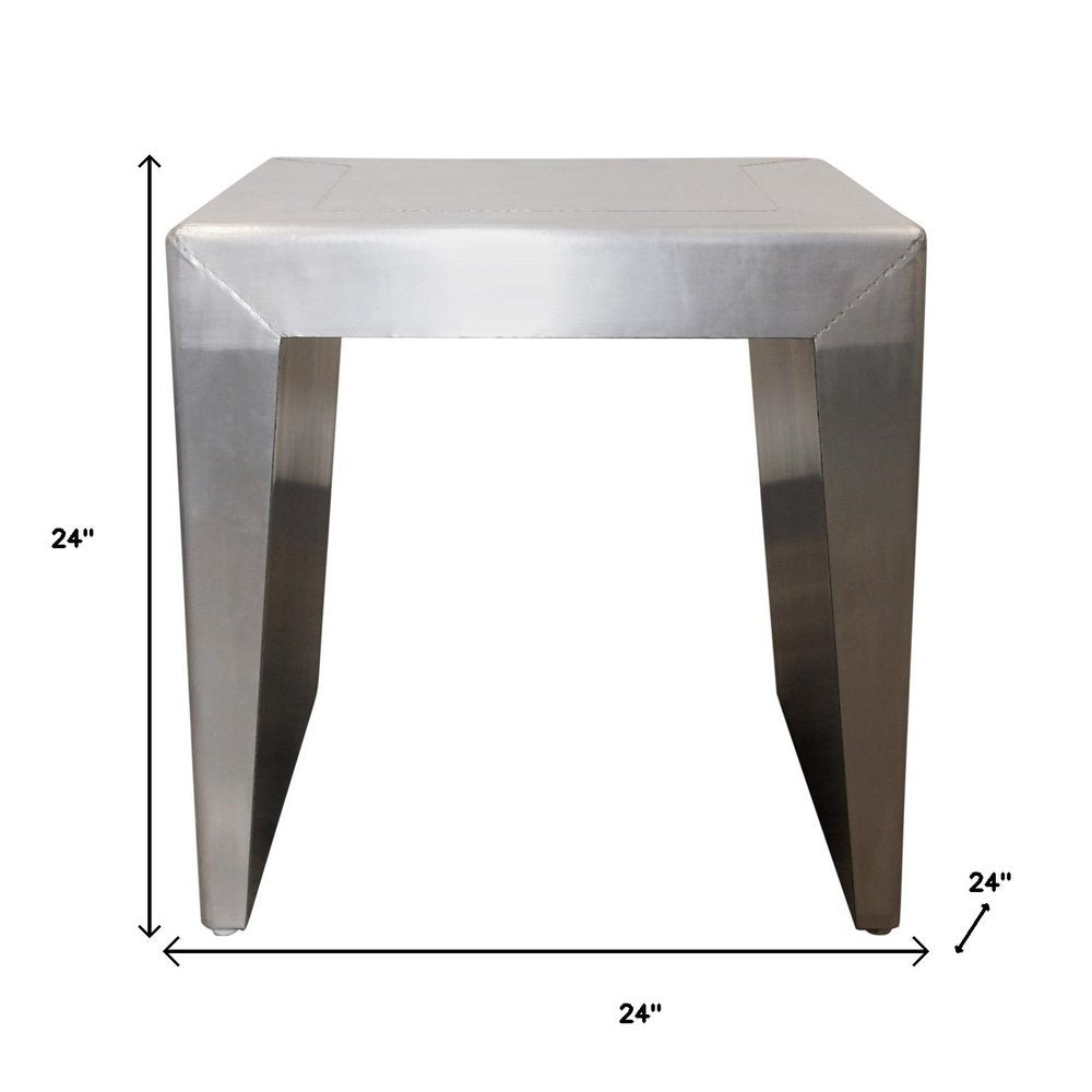 Silver Aluminum and Solid Wood Square Sled End Table - 24-inch