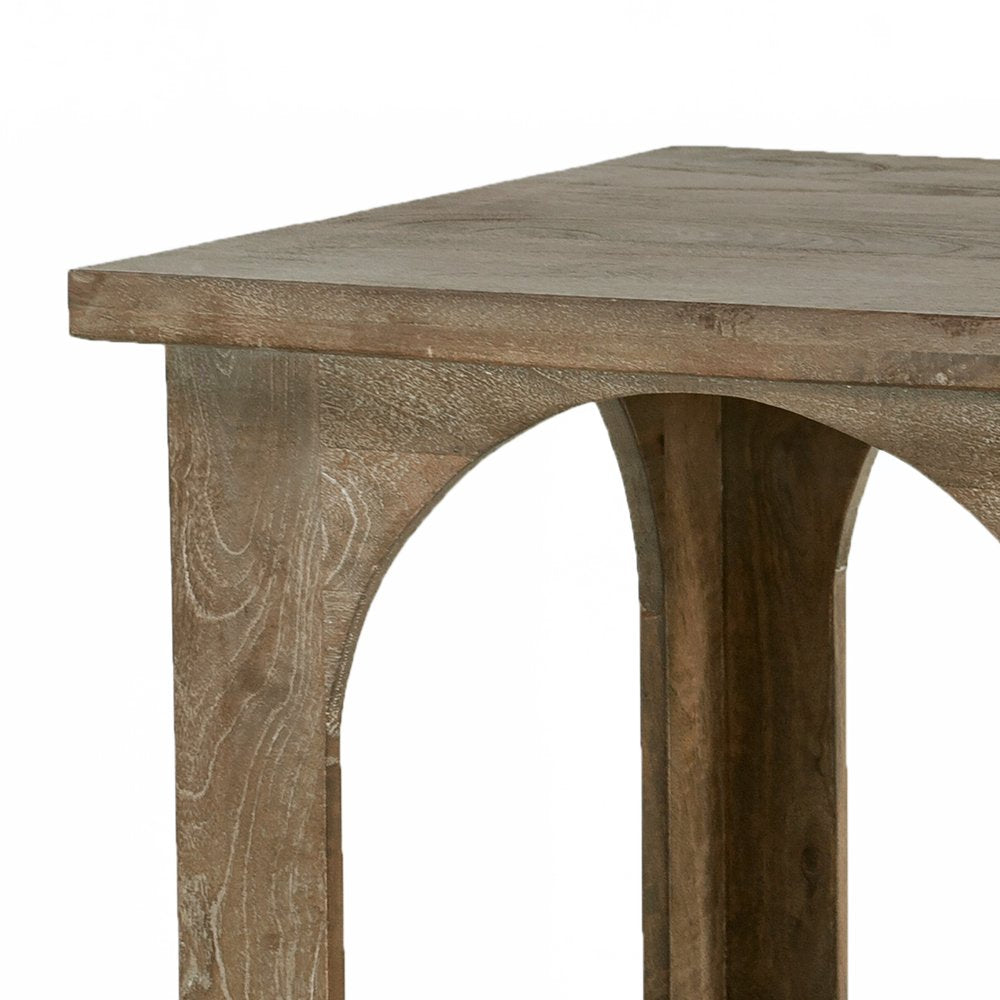 Brown Distressed Solid Wood Square Floor Shelf End Table - 24-inch