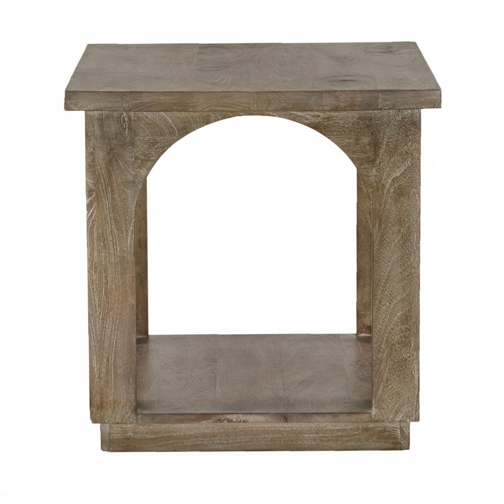 Brown Distressed Solid Wood Square Floor Shelf End Table - 24-inch