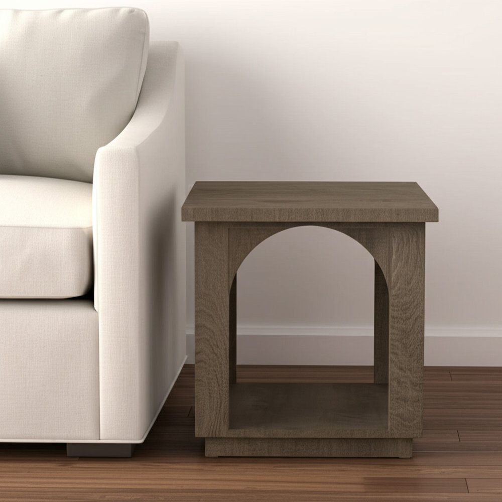 Brown Distressed Solid Wood Square Floor Shelf End Table - 24-inch