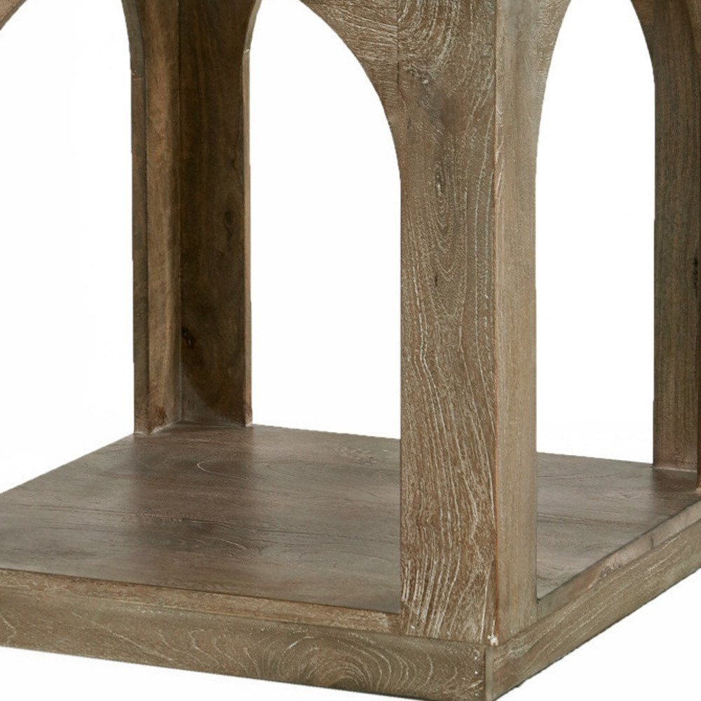 Brown Distressed Solid Wood Square Floor Shelf End Table - 24-inch