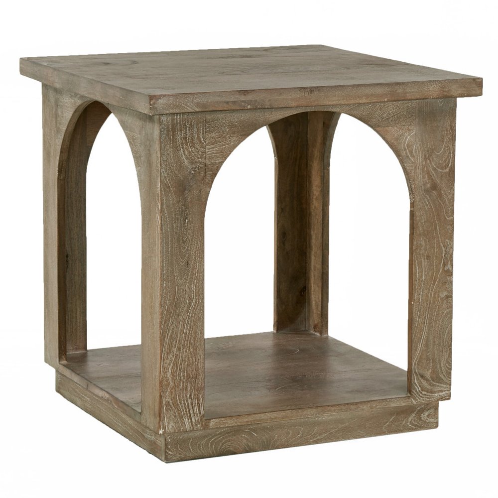 Brown Distressed Solid Wood Square Floor Shelf End Table - 24-inch