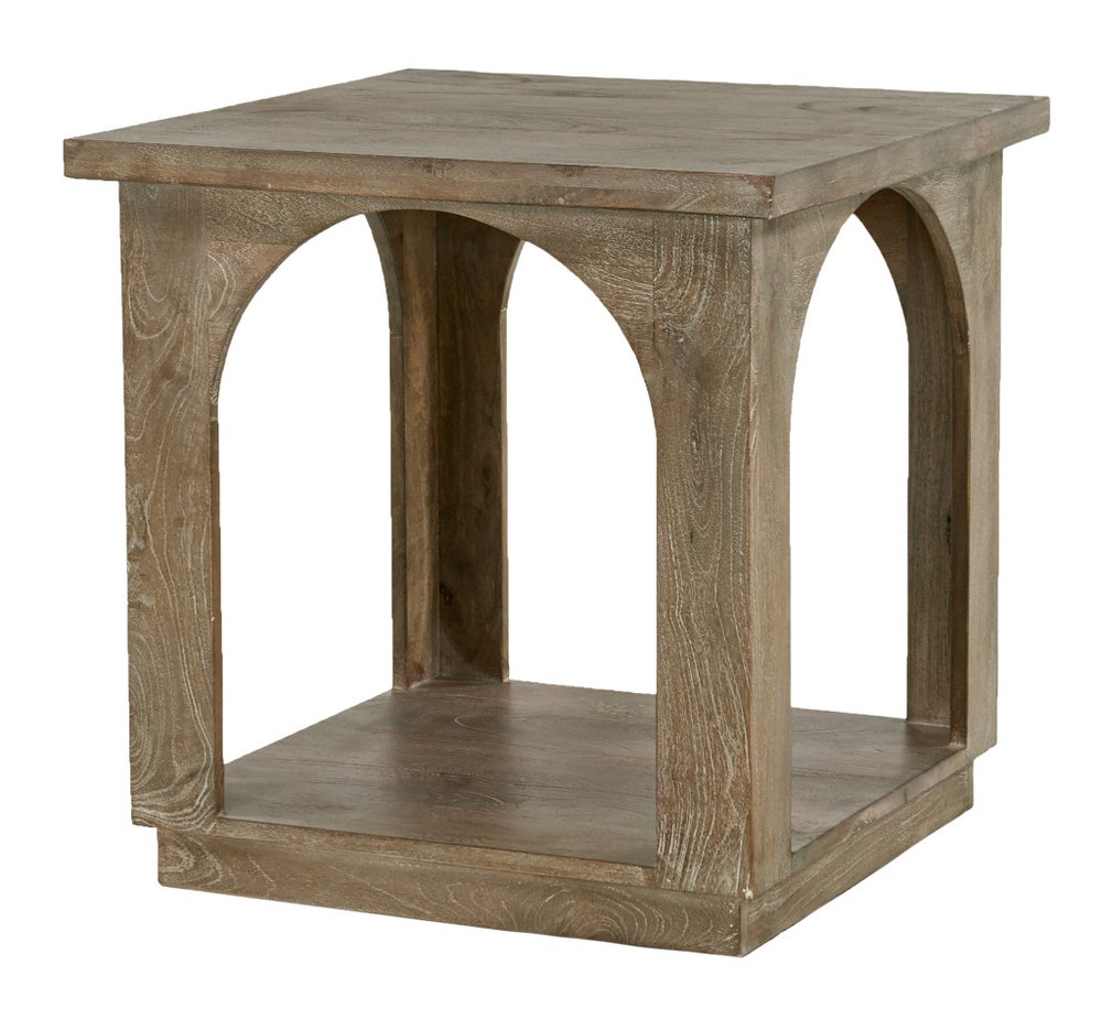 Brown Distressed Solid Wood Square Floor Shelf End Table - 24-inch