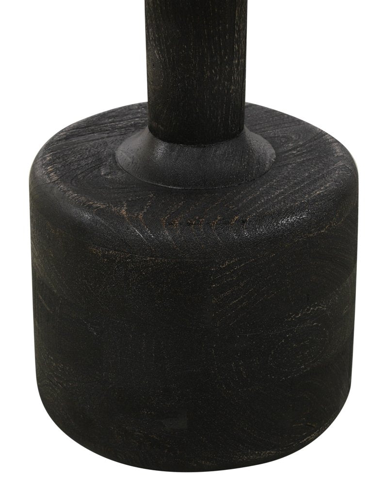 White and Black Distressed Marble and Solid Wood Round Pedestal End Table