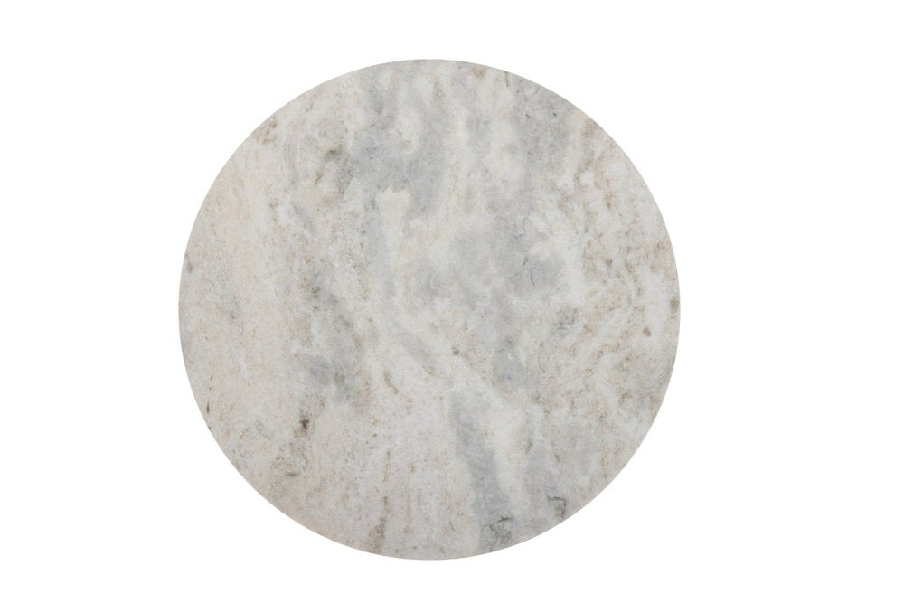 White and Black Distressed Marble and Solid Wood Round Pedestal End Table