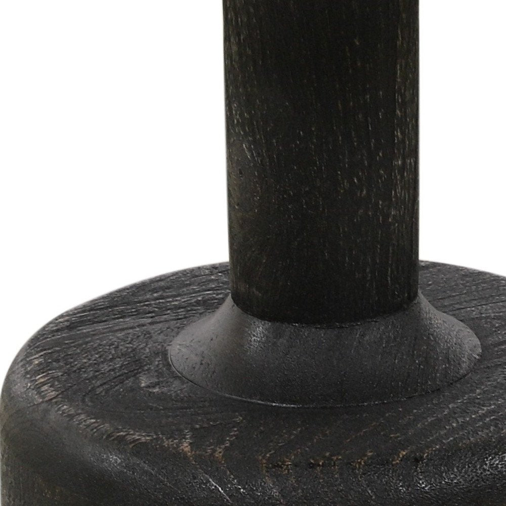 White and Black Distressed Marble and Solid Wood Round Pedestal End Table