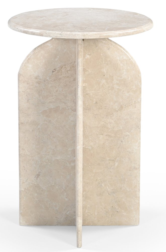 Cream Marble Round Pedestal End Table - 24-inch