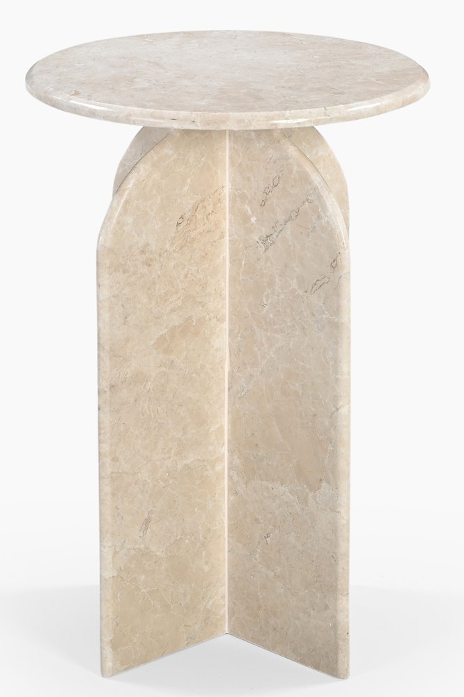 Cream Marble Round Pedestal End Table - 24-inch