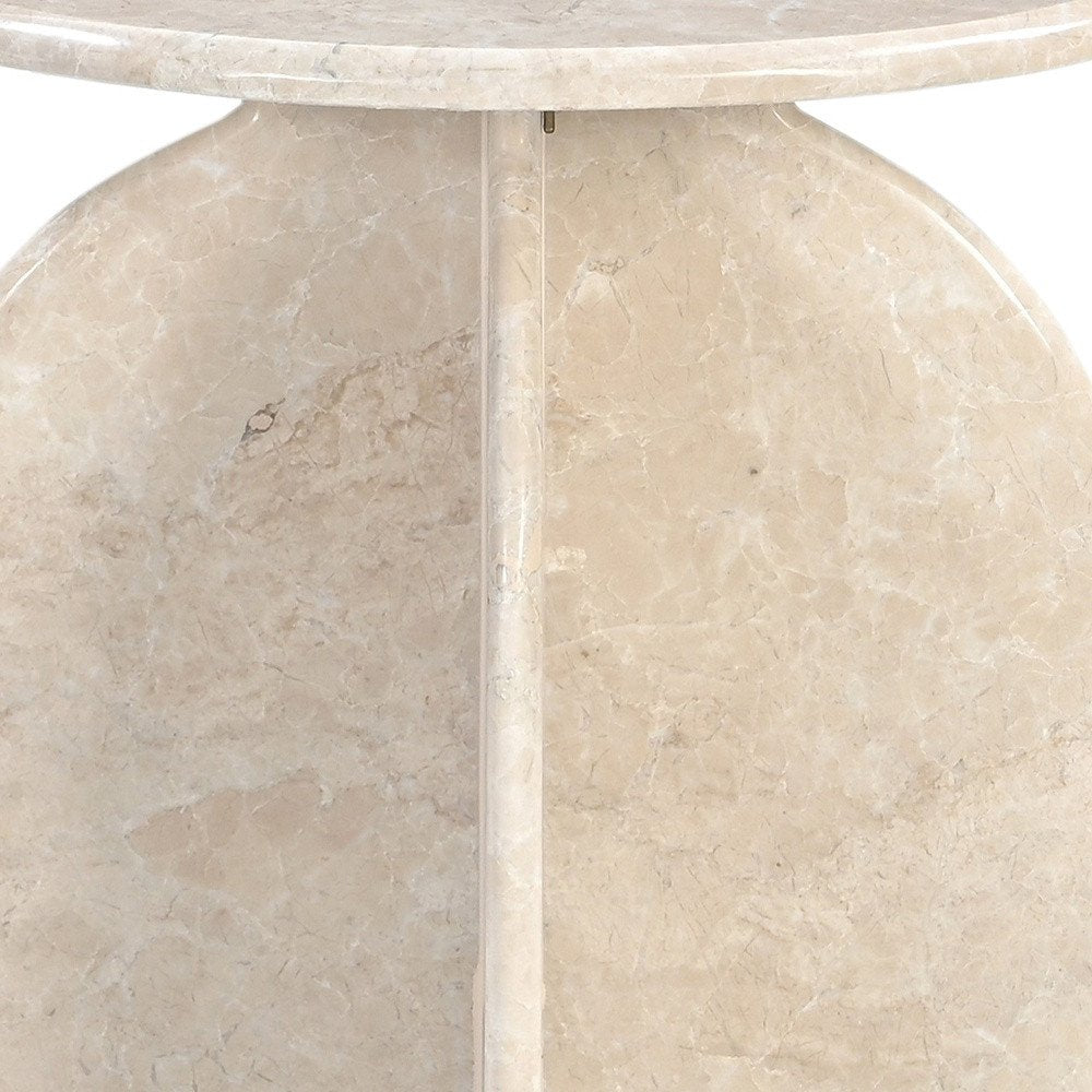 Cream Marble Round Pedestal End Table - 24-inch