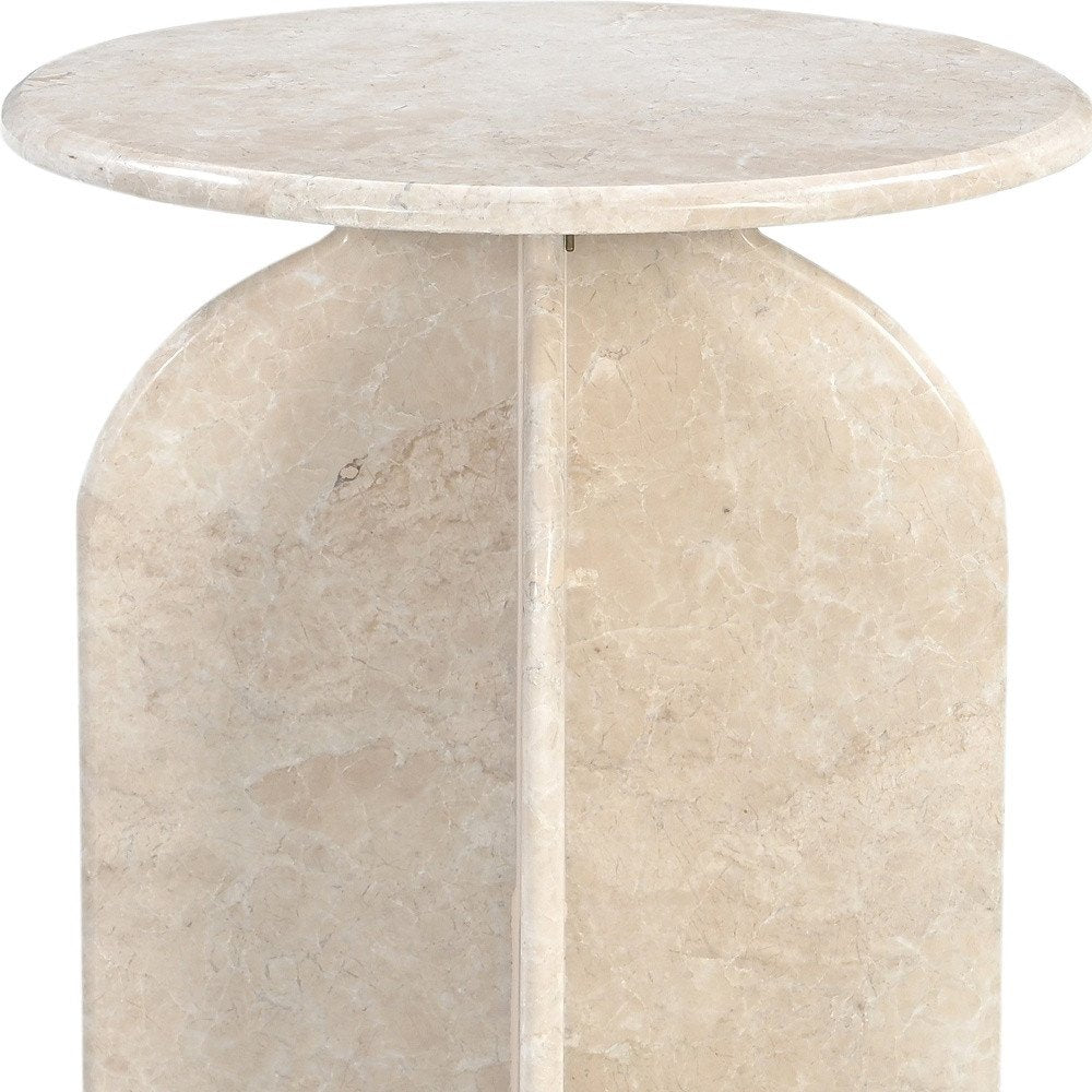 Cream Marble Round Pedestal End Table - 24-inch