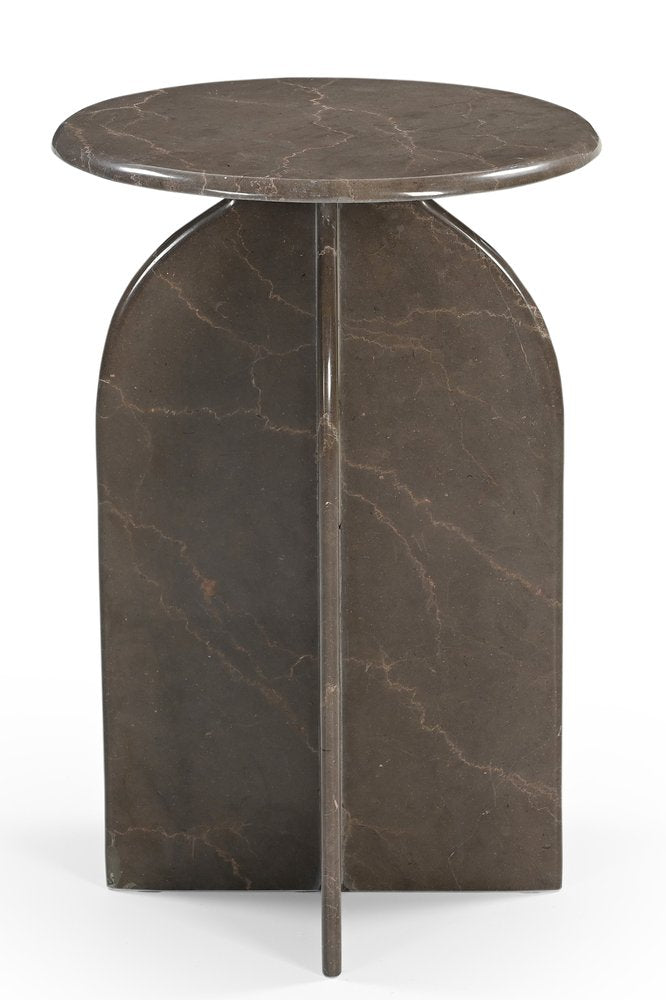 Brown Marble Round Pedestal End Table - 24-inch