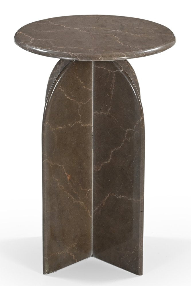 Brown Marble Round Pedestal End Table - 24-inch