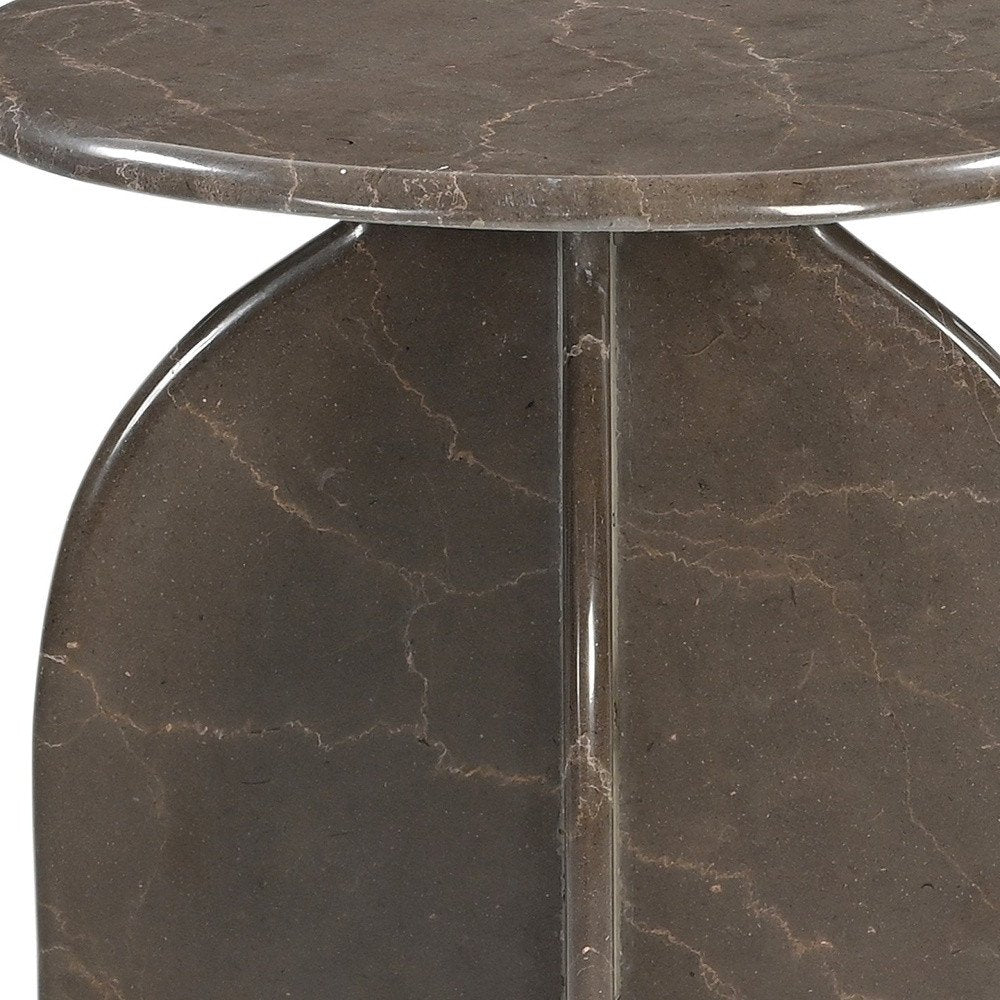 Brown Marble Round Pedestal End Table - 24-inch